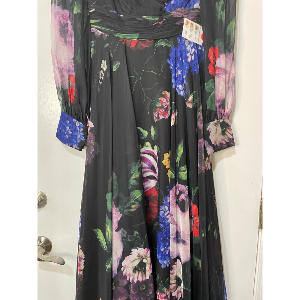 Mac Duggal Long Sleeve Floral Chiffon Gown Black Print 67872 Sz 2 NWT Romantic - Picture 8 of 16